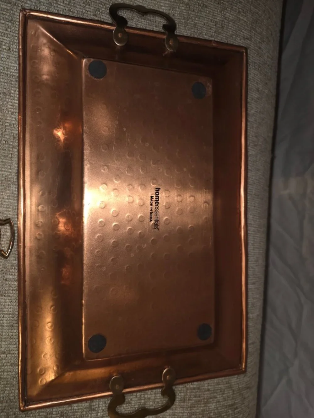 Home Essentials - hammered copper serving tray and 4 cups